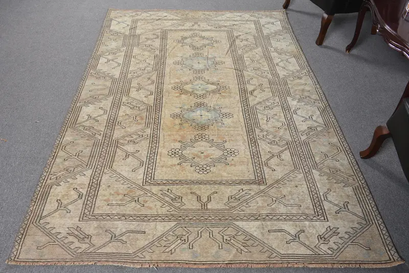 Yeşil, Kahverengi Çiçekli Halı, 5,3x7,5 ft Zarif Dekor