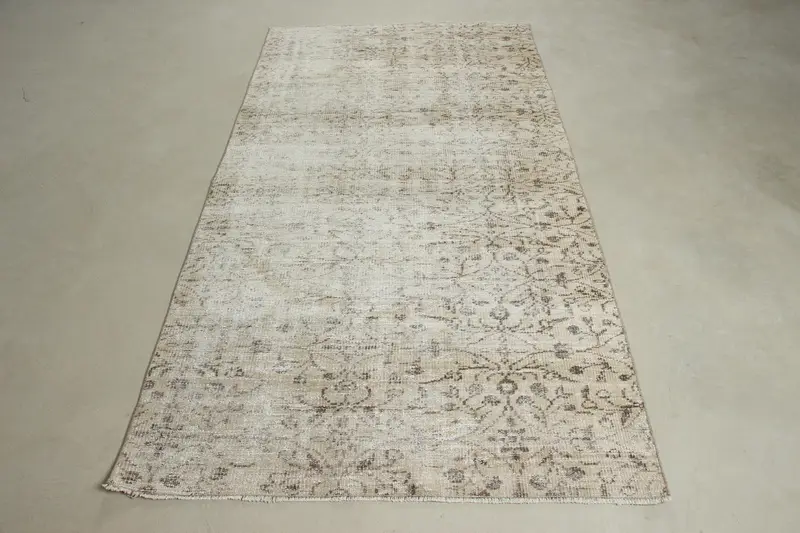 Alfombra vintage, alfombra de área de 4,1x7,7 pies, alfombra turca de lana oriental blanca - 1