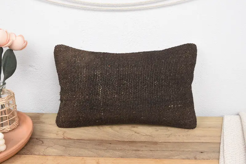 Kilim Pillow, Pillow for Sofa, Pattern Throw Cushion Cover, Pillow Sham, 12x20 Brown Cushion Cover, Ethnical Kilim Rug Pillow - 2