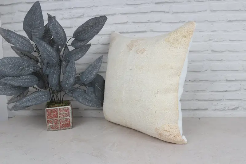Neutral Throw Pillow Cover, Vintage Kilim Throw Pillow, Cushion Cover, 20x20 White Cushion Case, Home Decor Pillow, Ikat Pillow Sham, Boho Pillow - 5