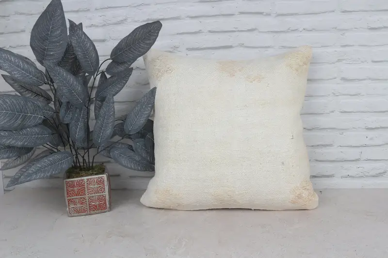 Neutral Throw Pillow Cover, Vintage Kilim Throw Pillow, Cushion Cover, 20x20 White Cushion Case, Home Decor Pillow, Ikat Pillow Sham, Boho Pillow - 1