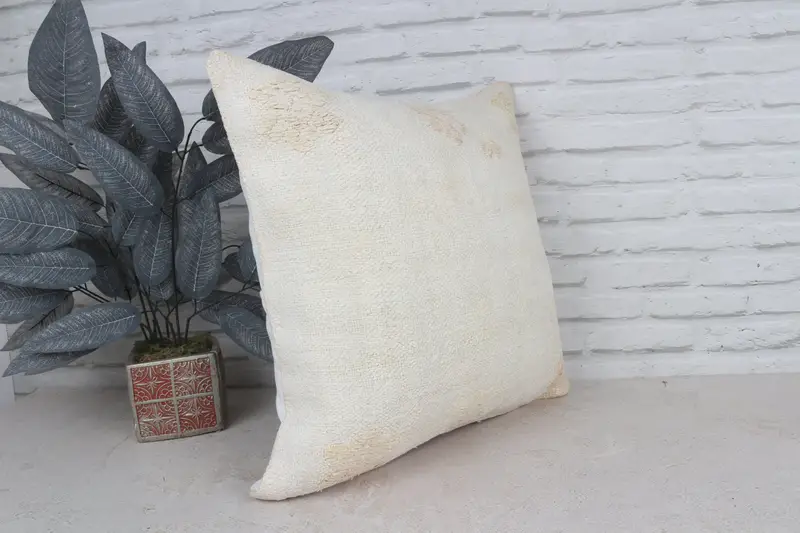 Neutral Throw Pillow Cover, Vintage Kilim Throw Pillow, Cushion Cover, 20x20 White Cushion Case, Home Decor Pillow, Ikat Pillow Sham, Boho Pillow - 4