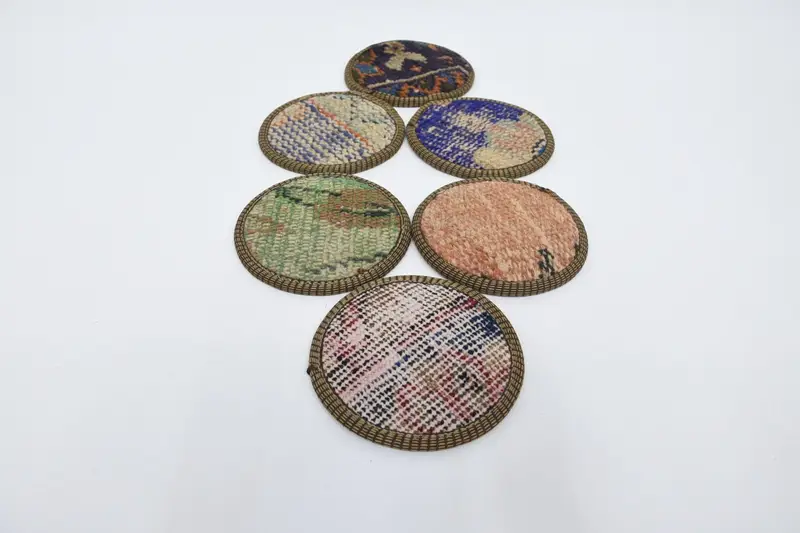 Blue and Brown Tribal Coaster, Rustic Round Coaster