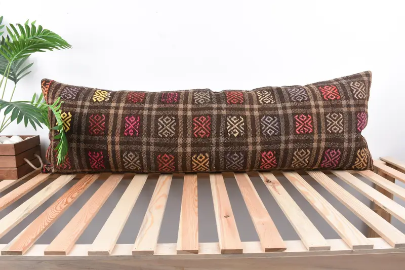 Ethnical Kilim Rug Pillow, Gift Pillow, Antique Pillows, Wholesale Pillow Cover, Pillow Case, 16x48 Brown Cushion, Retro Cushion Cover, Bed Pillow - 1