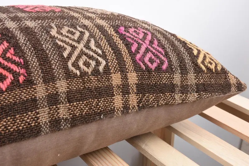 Ethnical Kilim Rug Pillow, Gift Pillow, Antique Pillows, Wholesale Pillow Cover, Pillow Case, 16x48 Brown Cushion, Retro Cushion Cover, Bed Pillow - 7