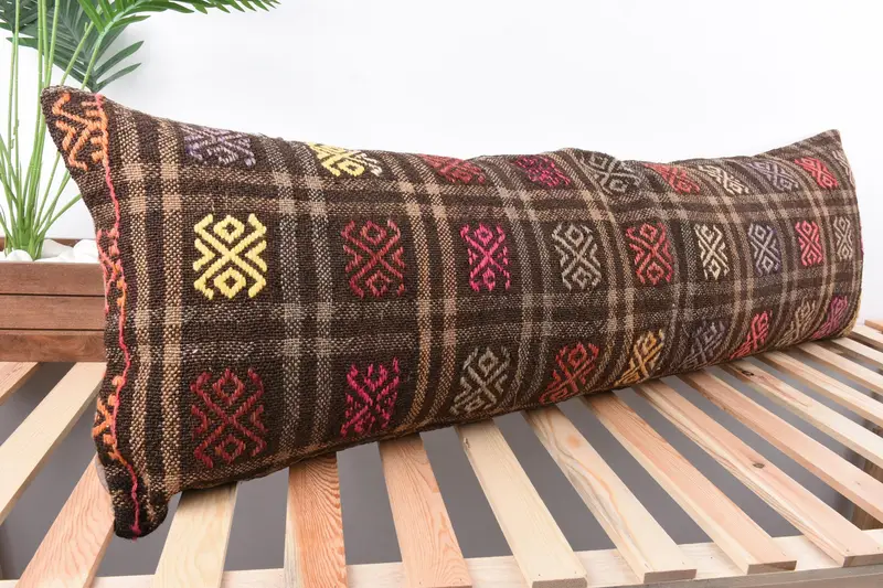 Ethnical Kilim Rug Pillow, Gift Pillow, Antique Pillows, Wholesale Pillow Cover, Pillow Case, 16x48 Brown Cushion, Retro Cushion Cover, Bed Pillow - 4