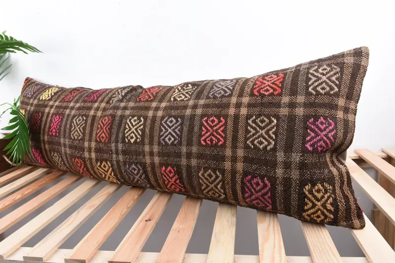 Ethnical Kilim Rug Pillow, Gift Pillow, Antique Pillows, Wholesale Pillow Cover, Pillow Case, 16x48 Brown Cushion, Retro Cushion Cover, Bed Pillow - 5