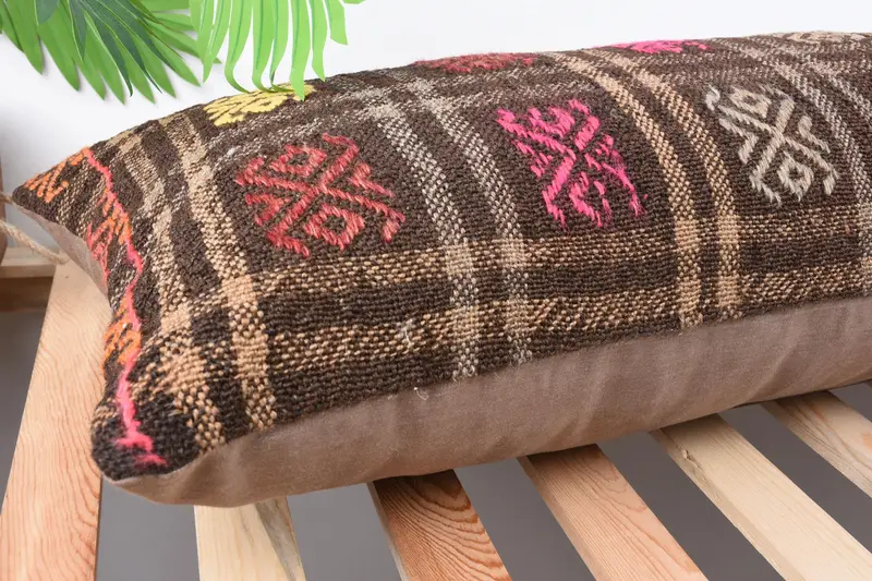 Ethnical Kilim Rug Pillow, Gift Pillow, Antique Pillows, Wholesale Pillow Cover, Pillow Case, 16x48 Brown Cushion, Retro Cushion Cover, Bed Pillow - 6