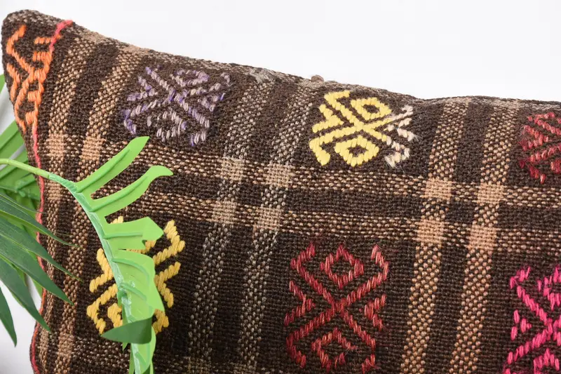 Ethnical Kilim Rug Pillow, Gift Pillow, Antique Pillows, Wholesale Pillow Cover, Pillow Case, 16x48 Brown Cushion, Retro Cushion Cover, Bed Pillow - 2