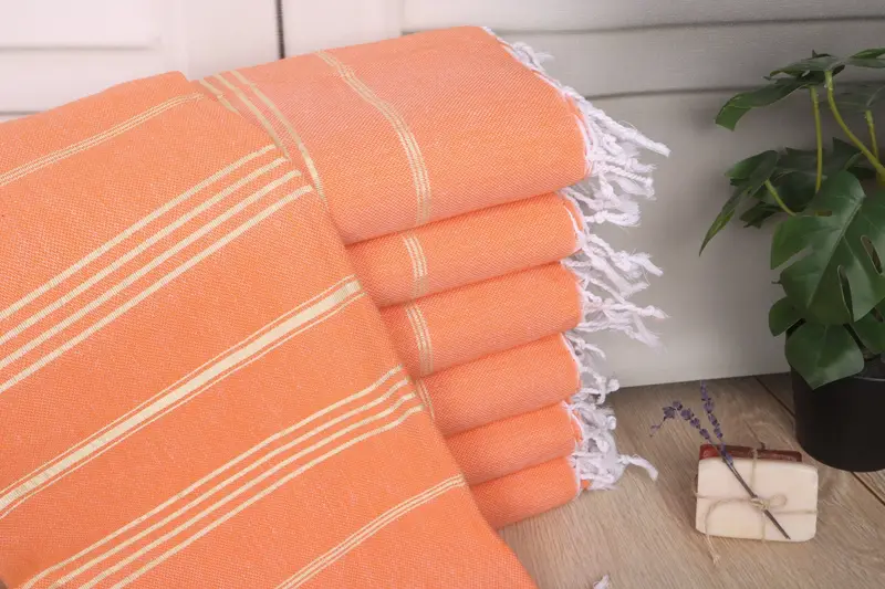 Orange Striped Turkish Cotton Beach Towel, 40x71 Inches