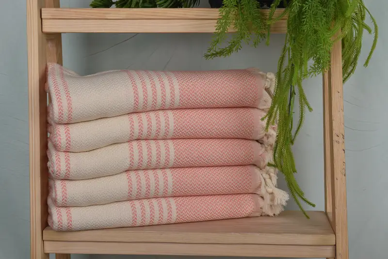 Coral Cotton Beach Towel Organic Beige Stripes, 40x71 Inches