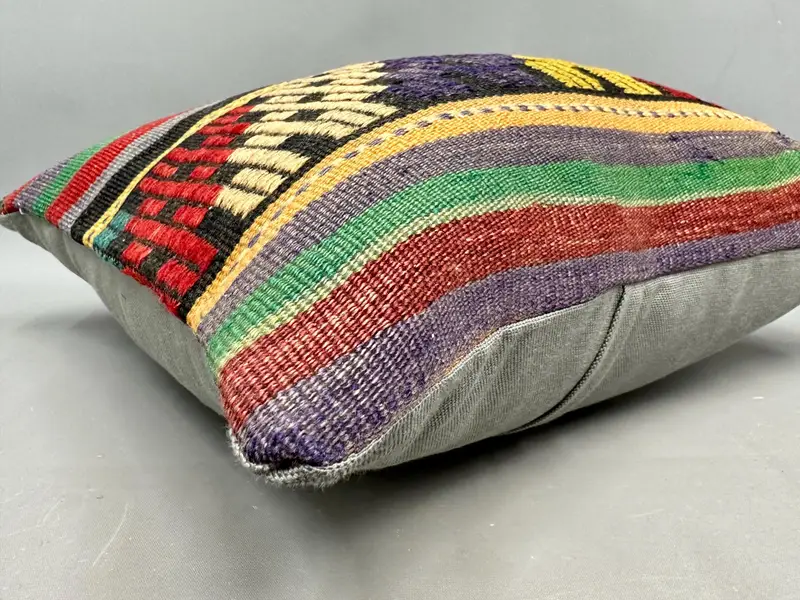 Vintage Kilim Pillow, Cushion Case, 18x18 Yellow Cushion Case, Gift Pillow, Bolster Pillow Case, Southwestern Cushion, Pillow for Sofa - 6
