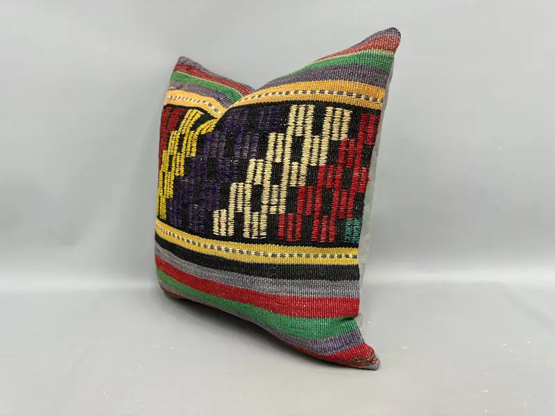 Vintage Kilim Pillow, Cushion Case, 18x18 Yellow Cushion Case, Gift Pillow, Bolster Pillow Case, Southwestern Cushion, Pillow for Sofa - 3