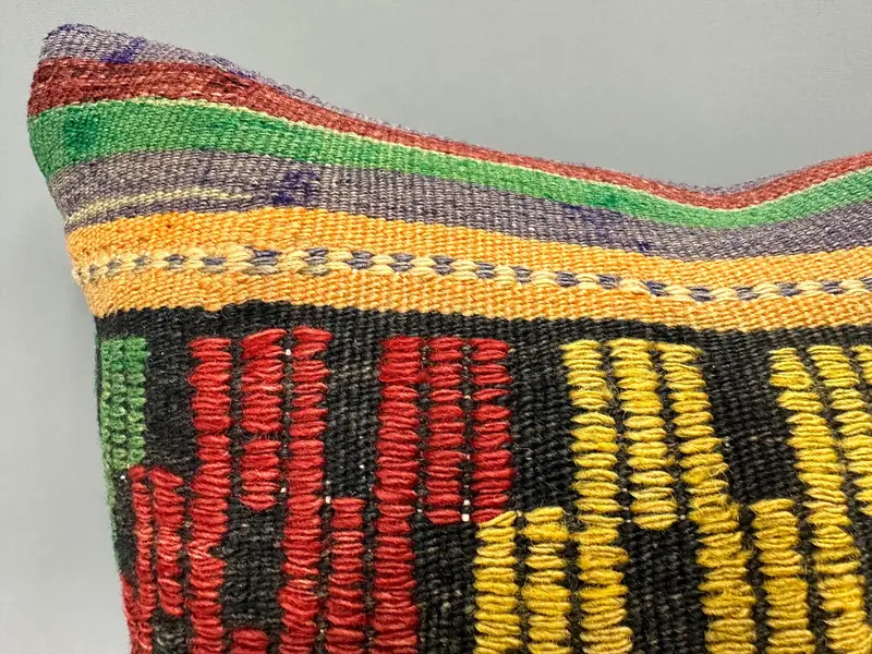 Vintage Kilim Pillow, Cushion Case, 18x18 Yellow Cushion Case, Gift Pillow, Bolster Pillow Case, Southwestern Cushion, Pillow for Sofa - 5