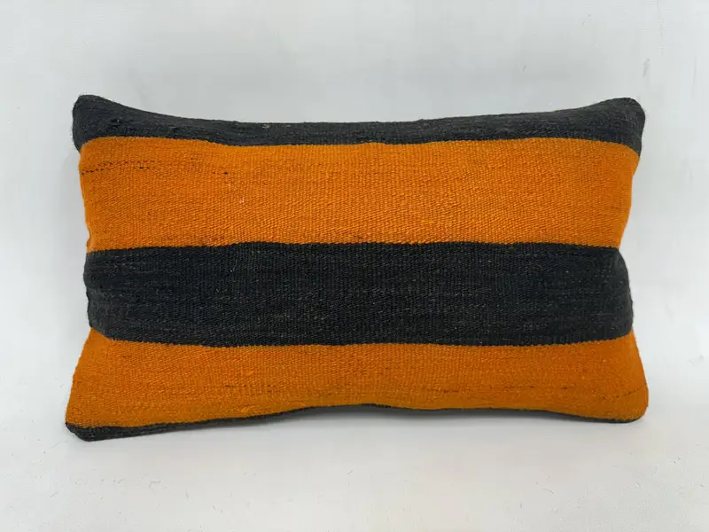 Home Decor Pillow, Cushion Cover, Vintage Kilim Throw Pillow, Turkish Kilim Pillow, 12x20 Orange Cushion Case, Outdoor Bolster Pillow Sham - 1