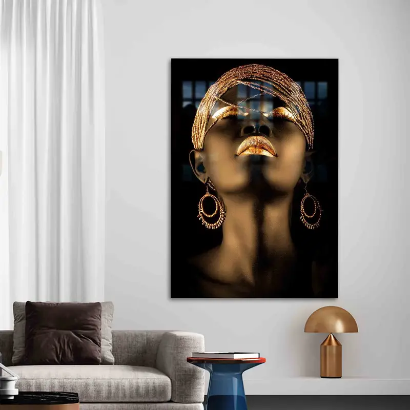 エレガントなゴールドリッププリントガラス - トレンディなアフリカ女性のデザイン