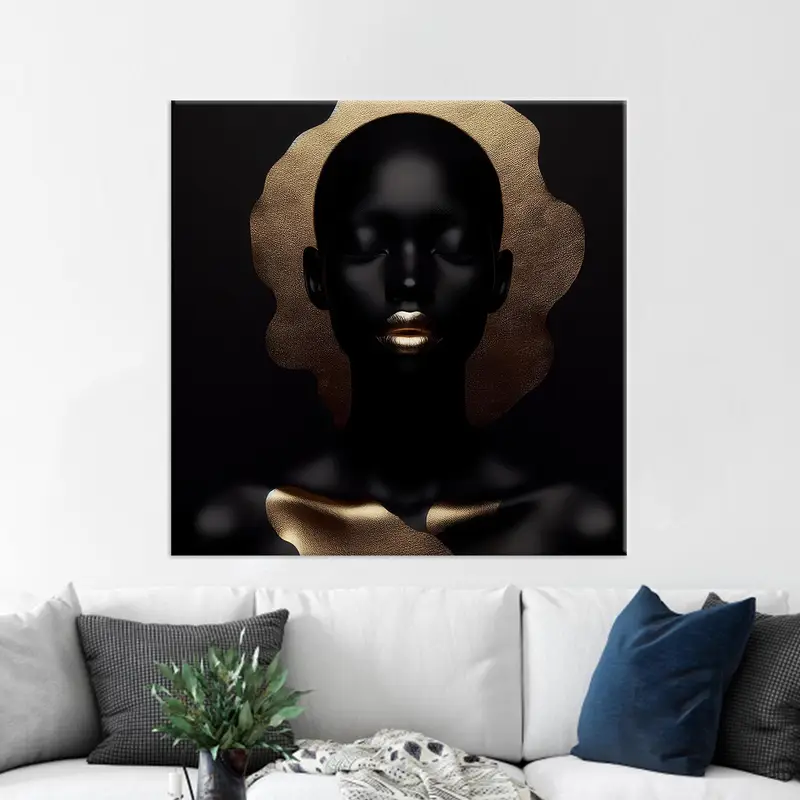 ゴールデン リップ ラグジュアリー キャンバス: ブラック & ゴールドのアフリカ女性