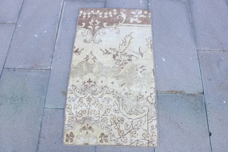 1.6x3 ft Rug, Turkish Vintage Rug, Brown Animal Print Wool Rug - 1