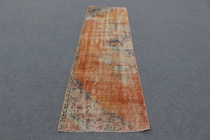 Vintage Rug, 2.5x8.5 ft Runner Rug, Orange Blue Wool Rug - 1