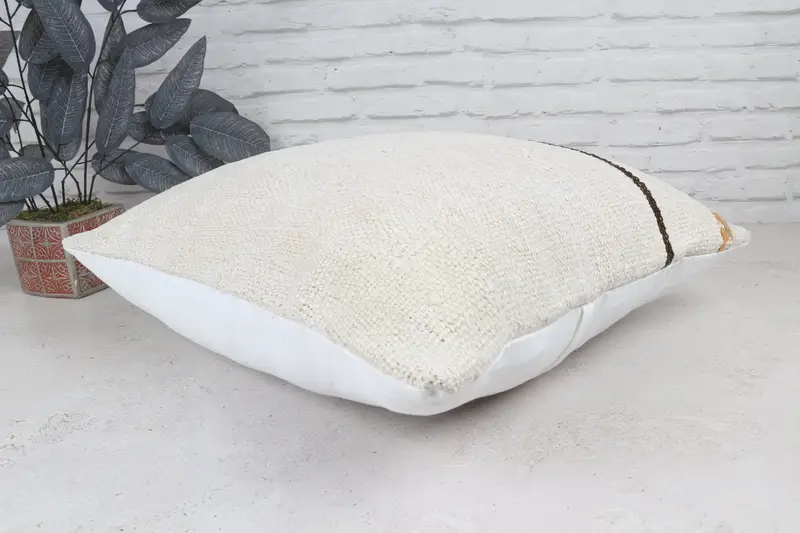 Cushion Case, Kilim Pillow Cover, Boho Pillow, Meditation Cushion, 22x22 White Cushion Case, Antique Pillows, Cozy Throw Cushion Case - 7