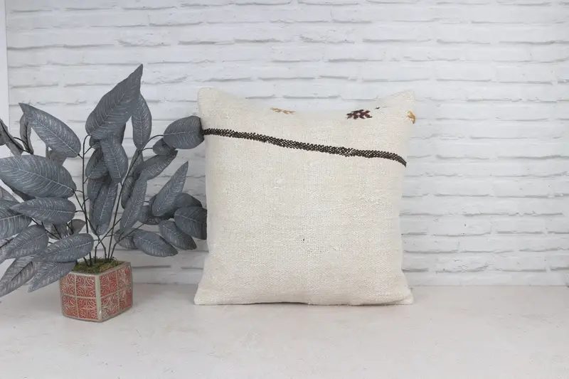 Cushion Case, Kilim Pillow Cover, Boho Pillow, Meditation Cushion, 22x22 White Cushion Case, Antique Pillows, Cozy Throw Cushion Case - 1