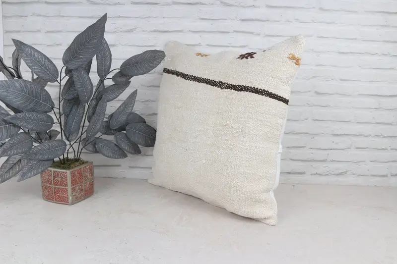 Cushion Case, Kilim Pillow Cover, Boho Pillow, Meditation Cushion, 22x22 White Cushion Case, Antique Pillows, Cozy Throw Cushion Case - 5