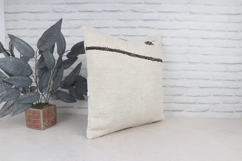 Cushion Case, Kilim Pillow Cover, Boho Pillow, Meditation Cushion, 22x22 White Cushion Case, Antique Pillows, Cozy Throw Cushion Case - 4