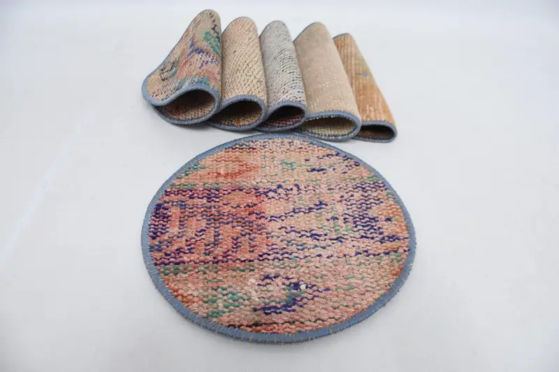 Böhmische Kreis-Tischsets, grünes und beiges Baumwollwolldekor