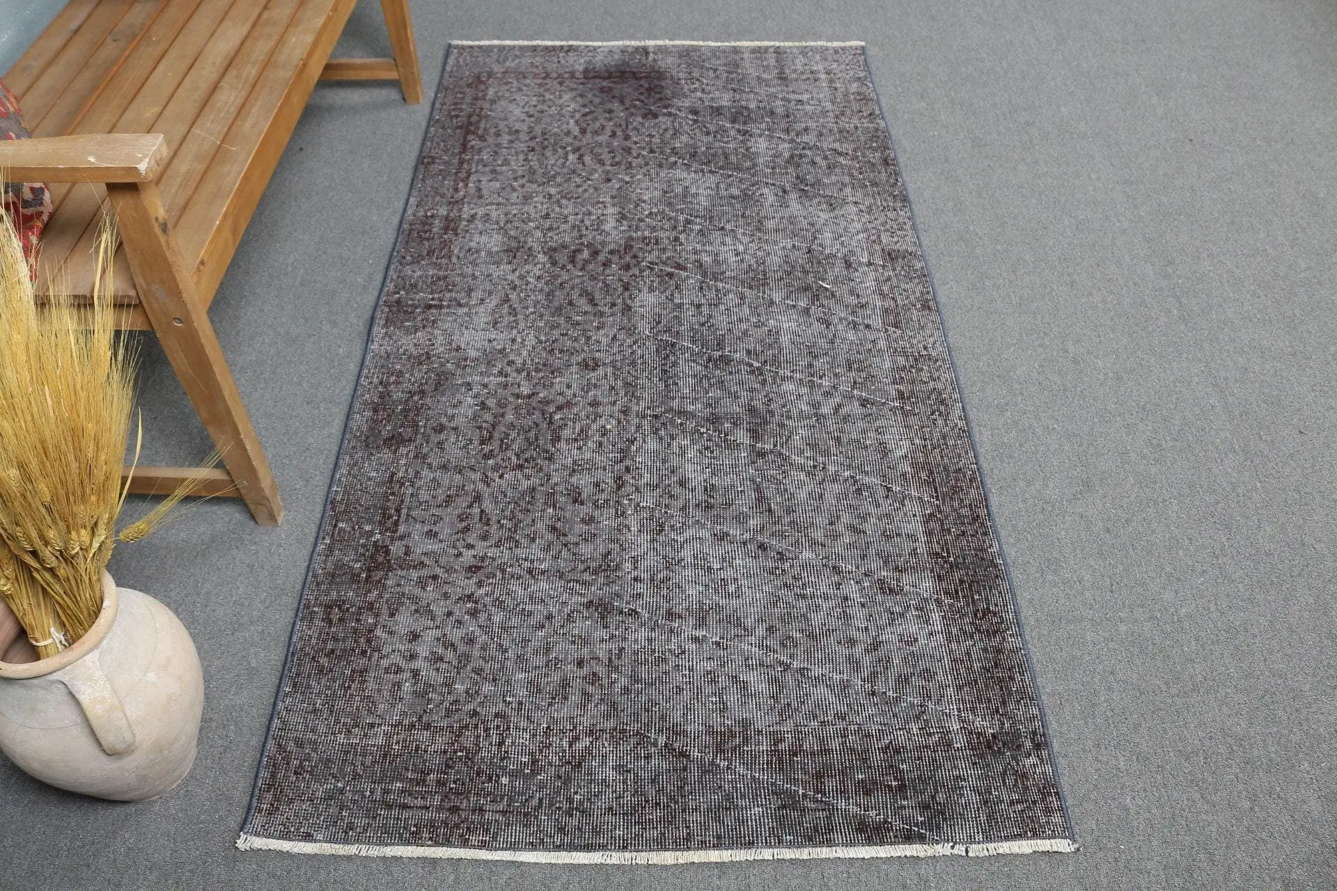 Türk Vintage Vurgulu Halı 3.3x6.4 ft, Gri Kahverengi Halı - 1