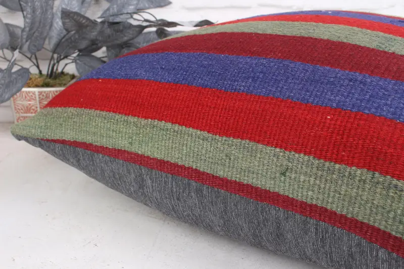 Ethnical Kilim Rug Pillow, Tribal Pillow, Pillow Cover, 24x24 Red Pillow Sham, Antique Pillows, Vintage Kilim Throw Pillow, Bench Cushion Cover - 7