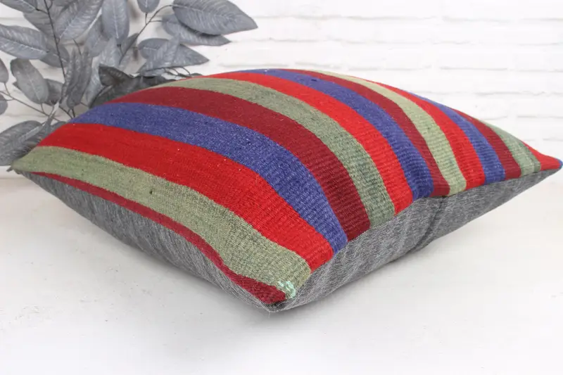 Ethnical Kilim Rug Pillow, Tribal Pillow, Pillow Cover, 24x24 Red Pillow Sham, Antique Pillows, Vintage Kilim Throw Pillow, Bench Cushion Cover - 6