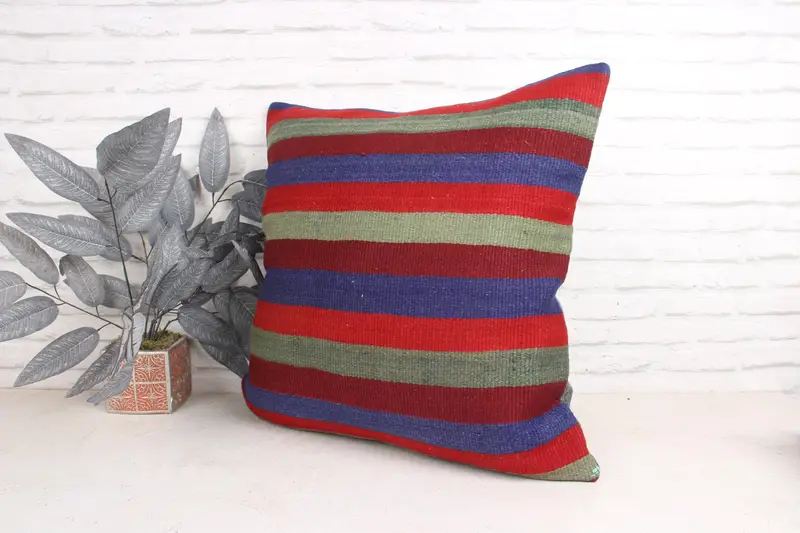 Ethnical Kilim Rug Pillow, Tribal Pillow, Pillow Cover, 24x24 Red Pillow Sham, Antique Pillows, Vintage Kilim Throw Pillow, Bench Cushion Cover - 4