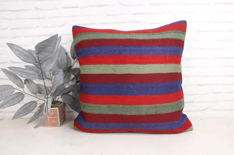 Ethnical Kilim Rug Pillow, Tribal Pillow, Pillow Cover, 24x24 Red Pillow Sham, Antique Pillows, Vintage Kilim Throw Pillow, Bench Cushion Cover - 1