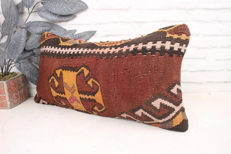 12x24 Red Pillow Case, Cushion, Handmade Throw Cushion Cover, Chair Cushion Cover, Kilim Cushion Sham, Vintage Kilim Pillow, Antique Pillows - 4