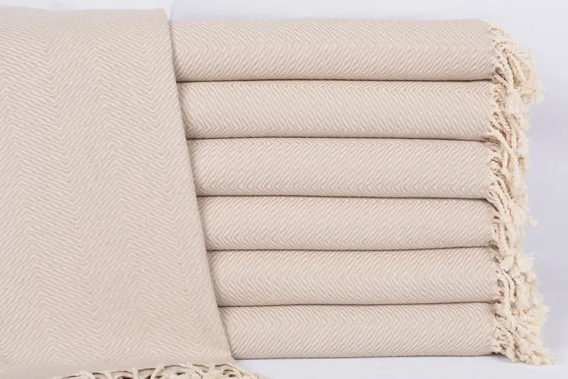 Turkish Beach Towel Personalized Organic Cotton Beige Chevron, 70x40 Inches