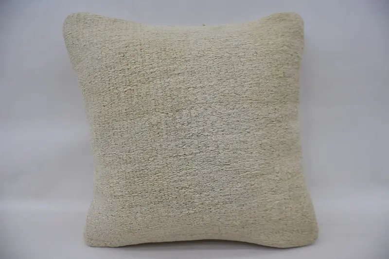 Turkish Pillow, Handmade Kilim Cushion, Pillow Case, Bench Pillow Case, 16x16 Beige Cushion Case, Wholesale Pillow Sham, Boho Pillow - 1