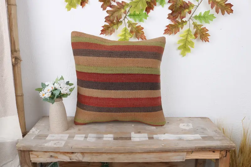 Home Decor Pillow, Cotton Pillow Cover, Kilim Pillow Cover, Cushion Cover, Interior Designer Pillow, 16x16 Red Cushion Cover - 1