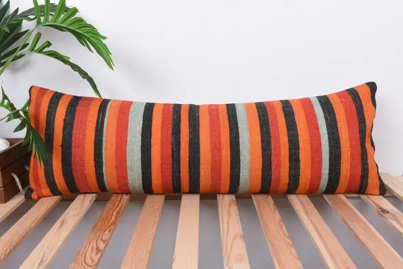 Bolster Cushion Cover, Vintage Kilim Throw Pillow, 12x36 Brown Cushion Case, Kilim Pillow, Cushion Cover, Handmade Kilim Cushion - 1