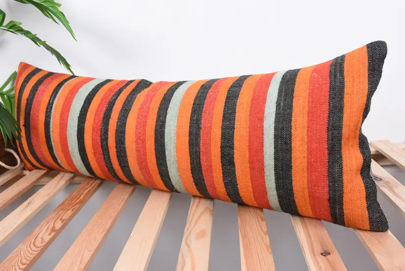 Bolster Cushion Cover, Vintage Kilim Throw Pillow, 12x36 Brown Cushion Case, Kilim Pillow, Cushion Cover, Handmade Kilim Cushion - 5