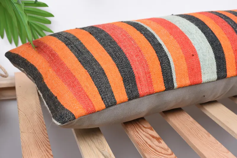 Bolster Cushion Cover, Vintage Kilim Throw Pillow, 12x36 Brown Cushion Case, Kilim Pillow, Cushion Cover, Handmade Kilim Cushion - 6
