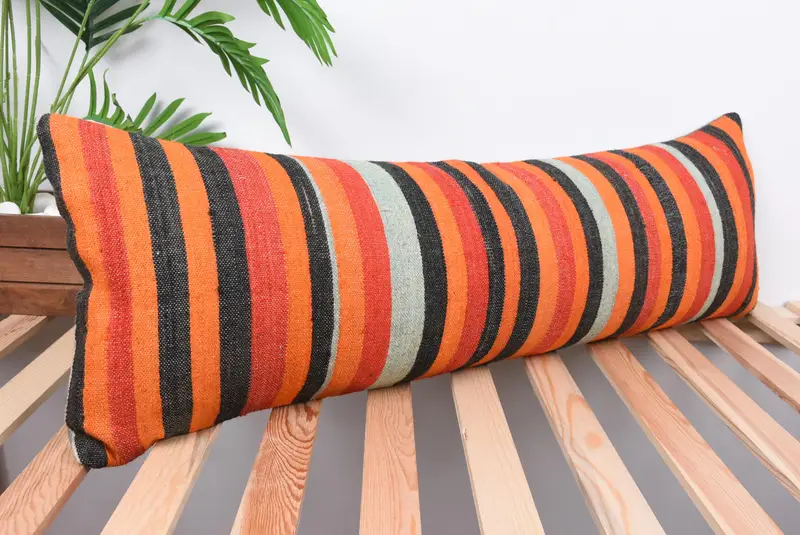 Bolster Cushion Cover, Vintage Kilim Throw Pillow, 12x36 Brown Cushion Case, Kilim Pillow, Cushion Cover, Handmade Kilim Cushion - 4