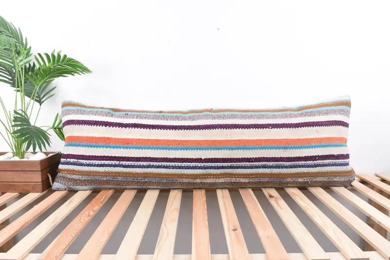 Authentic Pillow Sham, Cushion, Turkish Pillow, 16x48 White Pillow Case, Ethnical Kilim Rug Pillow, Muted Pillow Case, Kilim Cushion Sham - 1