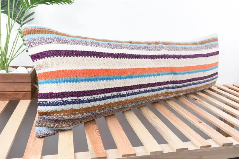 Authentic Pillow Sham, Cushion, Turkish Pillow, 16x48 White Pillow Case, Ethnical Kilim Rug Pillow, Muted Pillow Case, Kilim Cushion Sham - 2