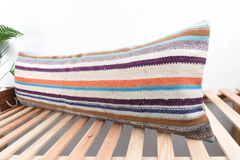 Authentic Pillow Sham, Cushion, Turkish Pillow, 16x48 White Pillow Case, Ethnical Kilim Rug Pillow, Muted Pillow Case, Kilim Cushion Sham - 4