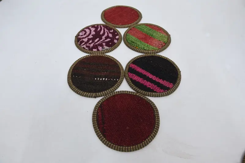 Kırmızı ve Kahverengi Çizgili Bardak Altlığı, Dokuma Tribal Bardak Altlığı