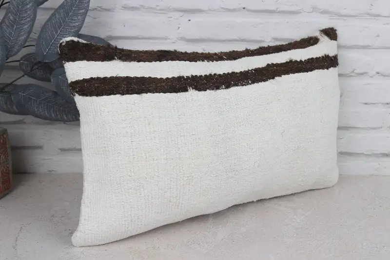 Boho Pillow, Vintage Kilim Throw Pillow, Ottoman Cushion, 12x20 White Pillow, Kilim Pillow Cover, Pillow Case, Ikat Pillow Cover - 3