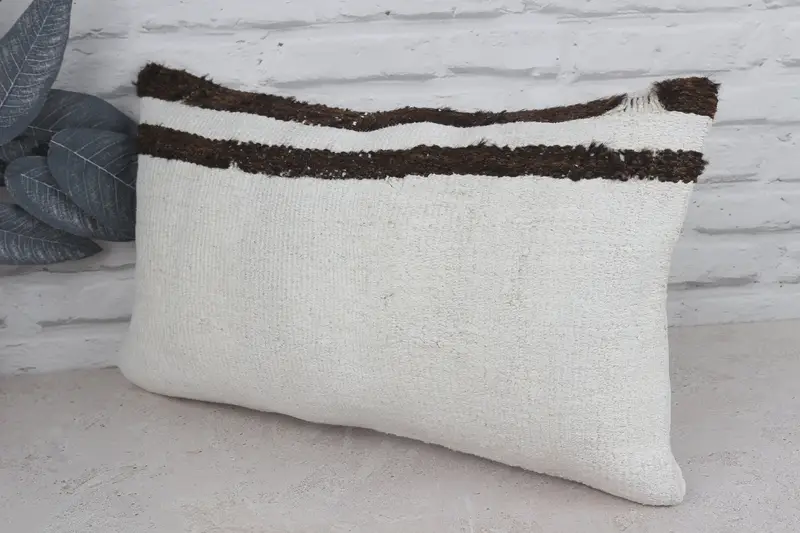 Boho Pillow, Vintage Kilim Throw Pillow, Ottoman Cushion, 12x20 White Pillow, Kilim Pillow Cover, Pillow Case, Ikat Pillow Cover - 4