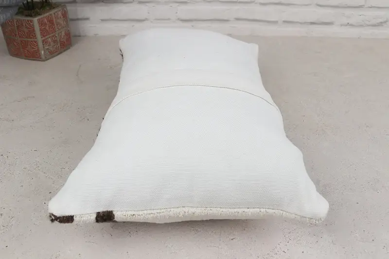 Boho Pillow, Vintage Kilim Throw Pillow, Ottoman Cushion, 12x20 White Pillow, Kilim Pillow Cover, Pillow Case, Ikat Pillow Cover - 5