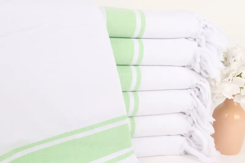 Custom Turkish Towel Personalized White-Green Striped, 40x71 Inches