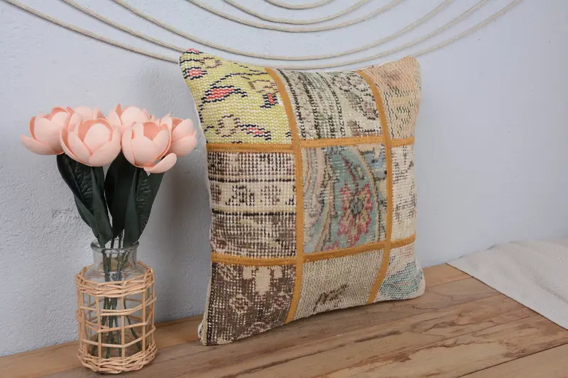 Kilim Pillow Cover, Interior Designer Pillow, Customized Pillow Cover, Home Decor Pillow, 16x16 Beige Cushion Cover, Ikat Cushion Cover, Pillow Case - 1